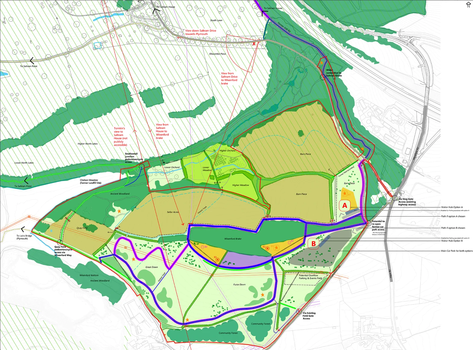 A plan of the proposed Landscape General Arrangement of a new Country Park at Saltram