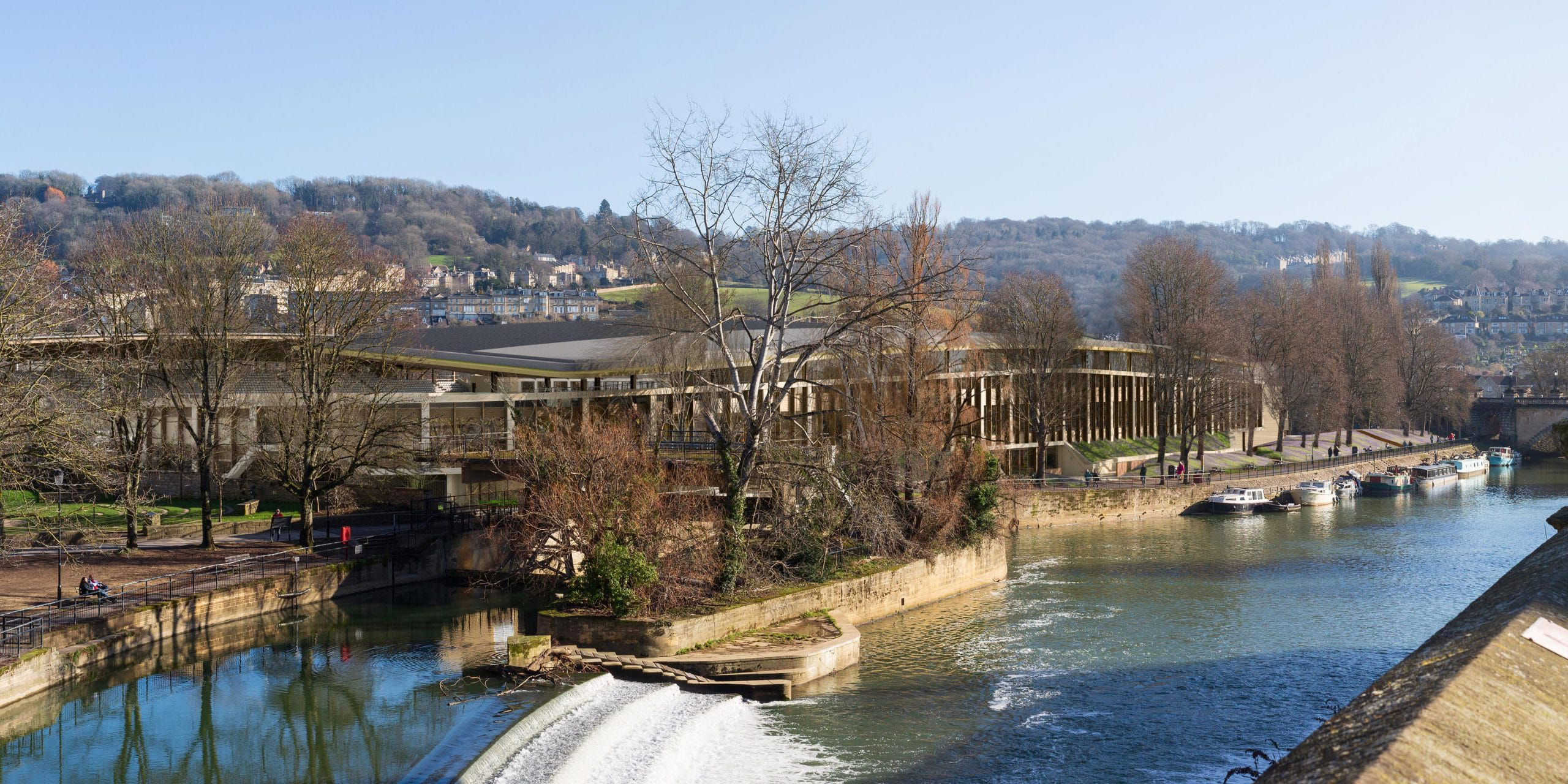 Bath Rugby Stadium Proposed Verified View from Pulteney Bridge A Verified Visual Montage of the proposed Bath Rugby Stadium viewed from Pulteney Bridge in Bath