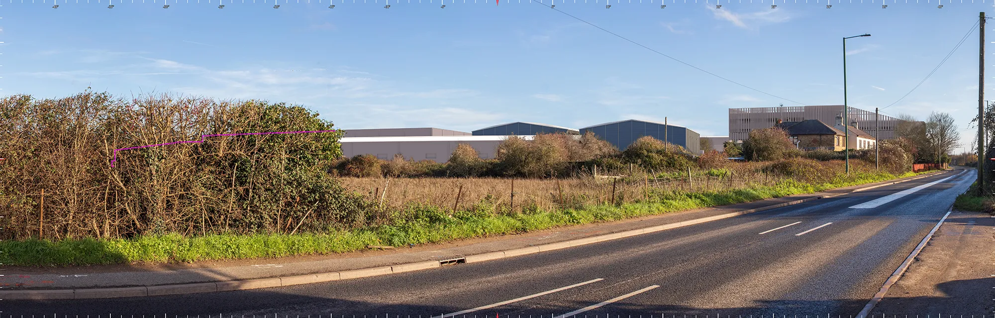 Bray Studios VVM from A308 A computer generated image of a proposed studio redevelopment viewed from a highway corridor.