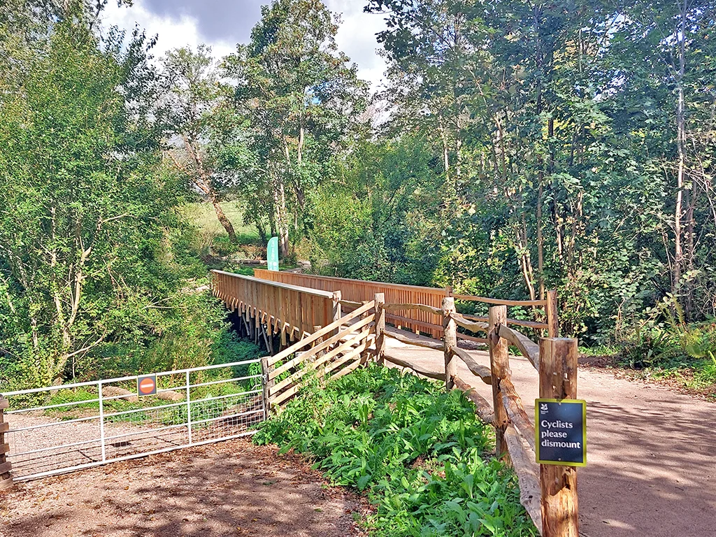 Footbridge forming part of the accessible trail network at Saltram East Country Park