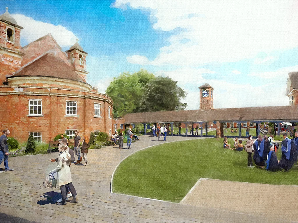Concept visual showing potential public realm and landscape improvements at London Road Campus, University of Reading