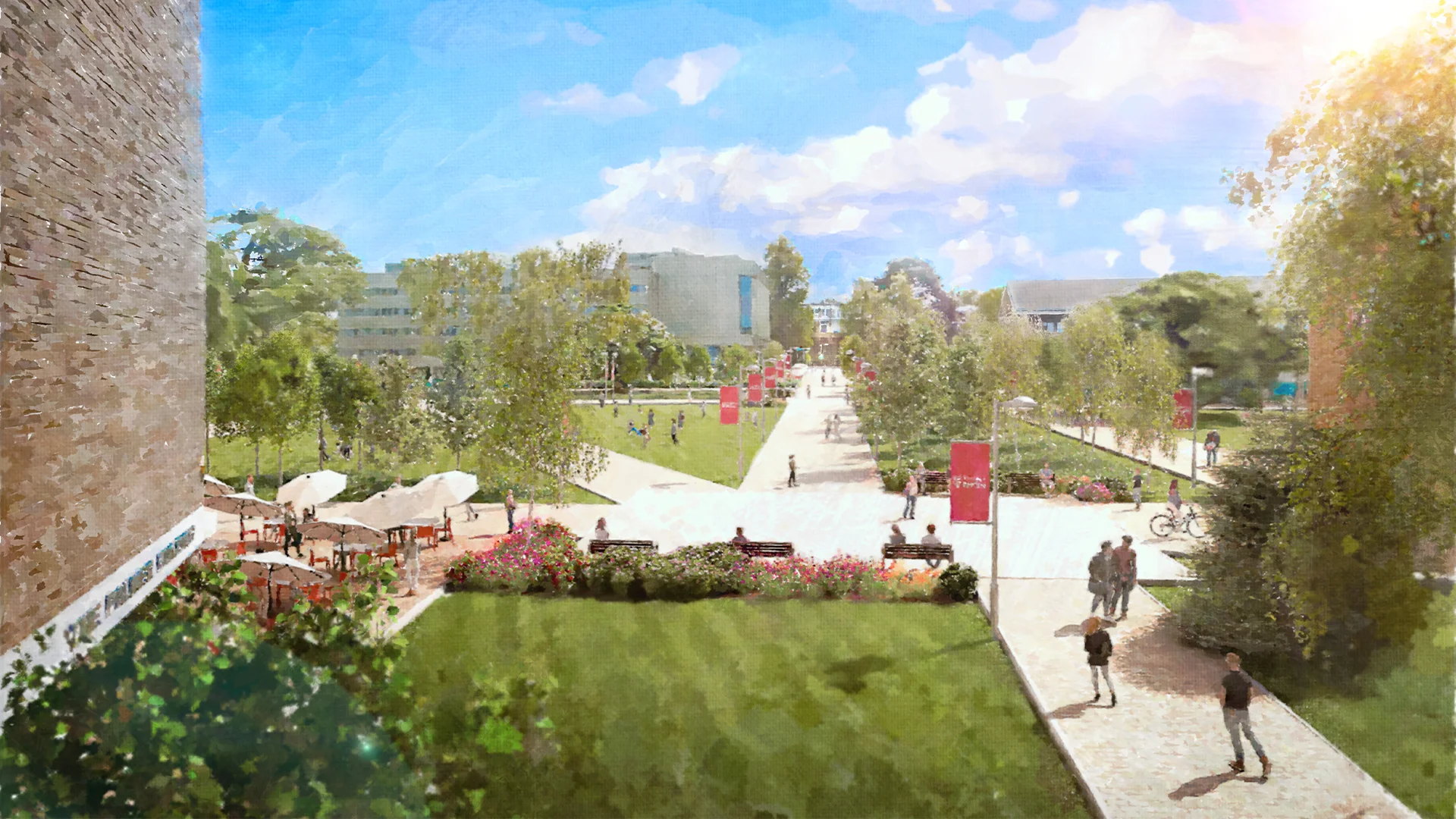 Concept visual showing proposed landscape improvements at Whiteknights Campus as part of the University of Reading Campus Landscape and Open Space Appraisal
